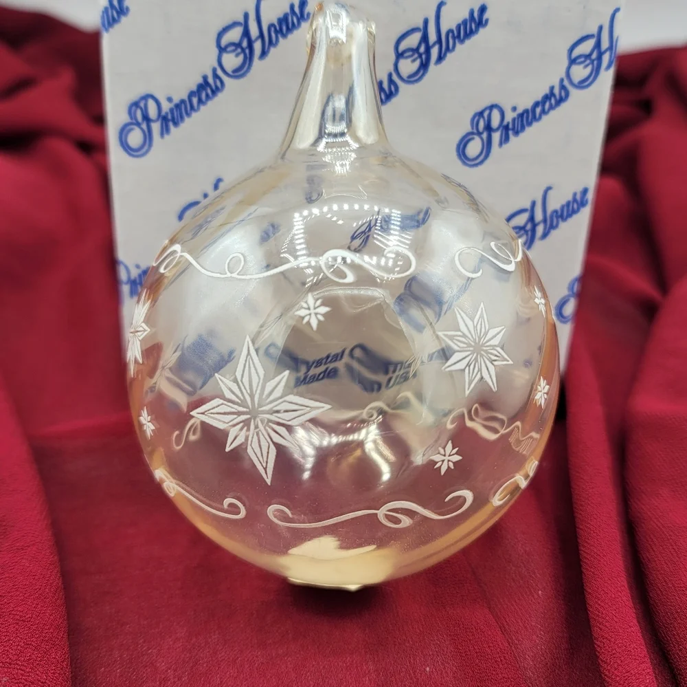 Princess House 2001 Crystal Ornament Etched Star Swirl Design w/ Box USA Vintage